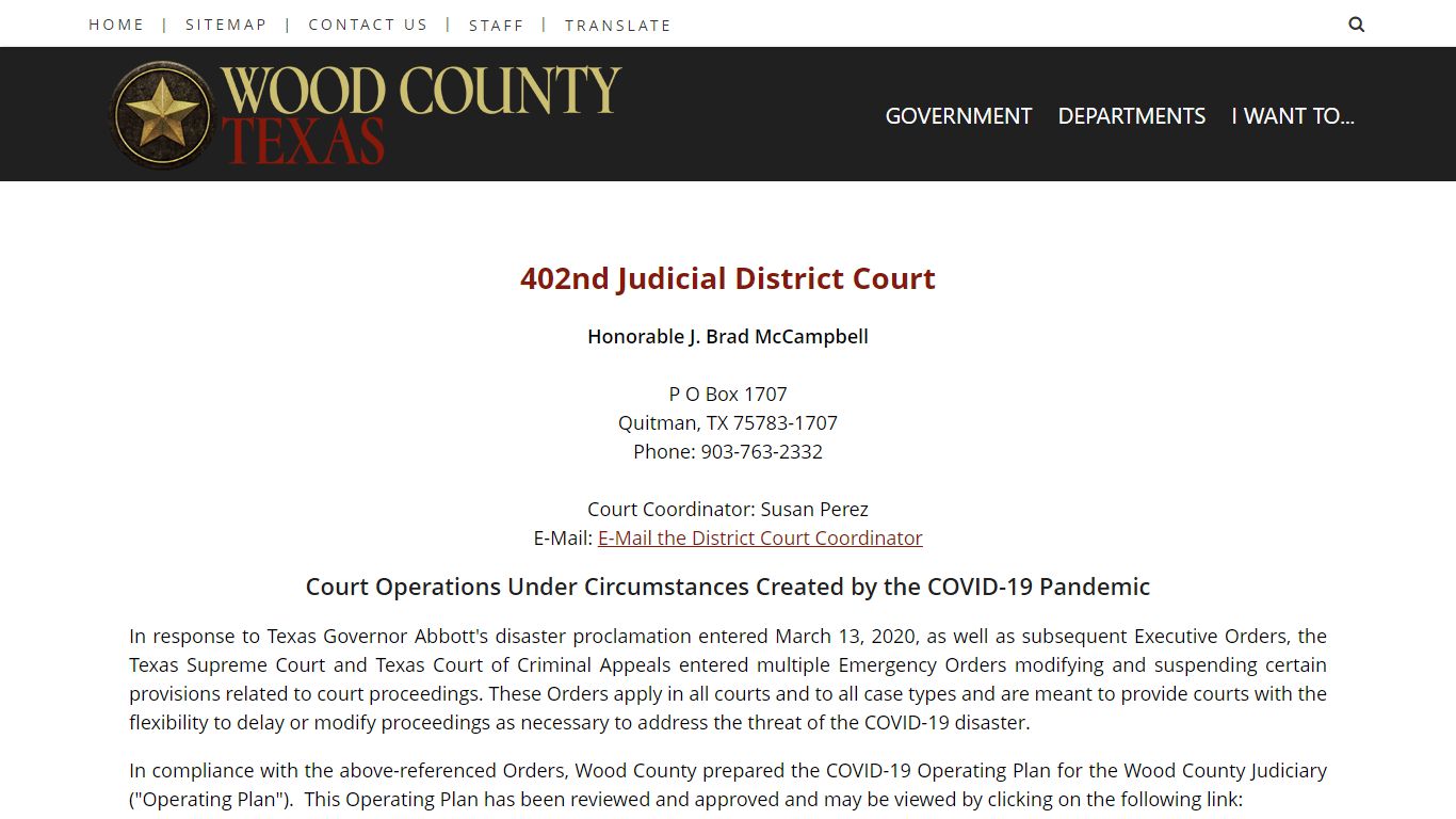 402nd Judicial District Court - Wood County Texas